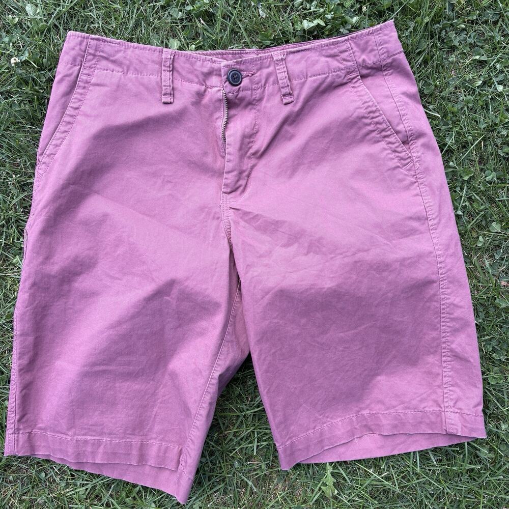 Aeropostale Mens Khakis Shorts 32 Maroon Flat Front Stretch Pockets Casual Chino